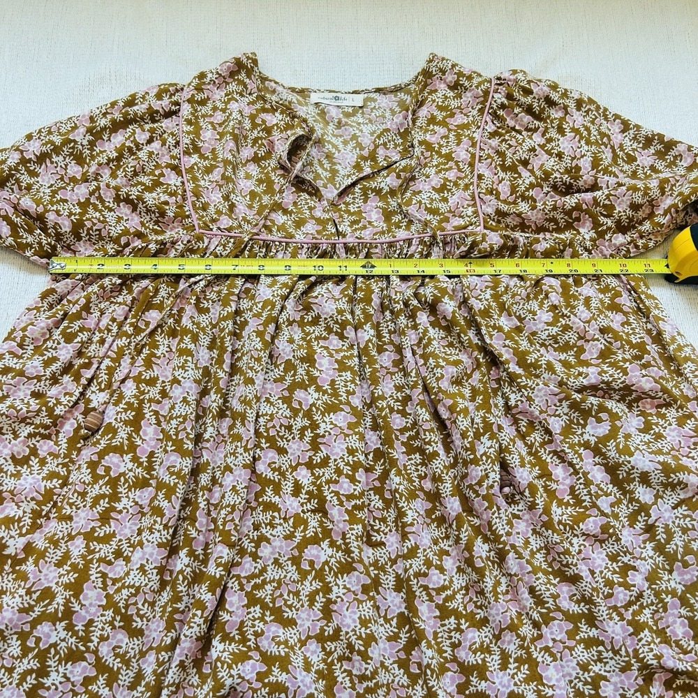 Natural Life Boho Floral Mini Short Dress Sz L Artsy Hippie Balloon Sleeve - Picture 10 of 11